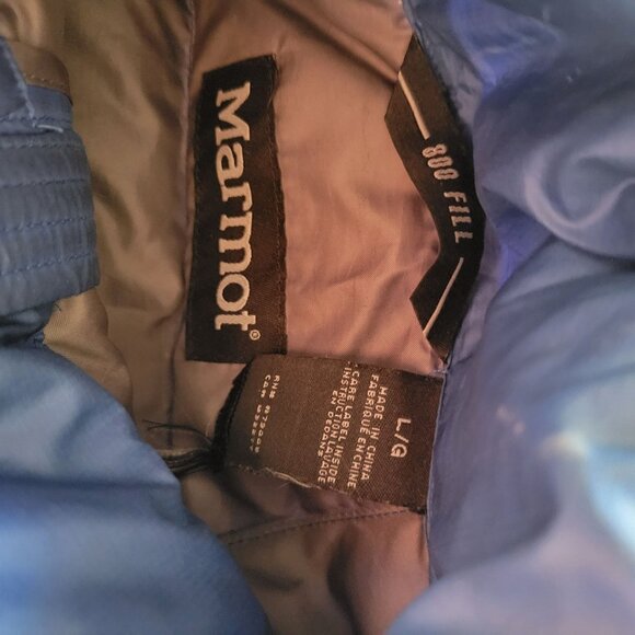 Marmot Mens Blue Insulated Puffer Jacket L 800 Fill Down Polyester Warm Winter C - Picture 9 of 9